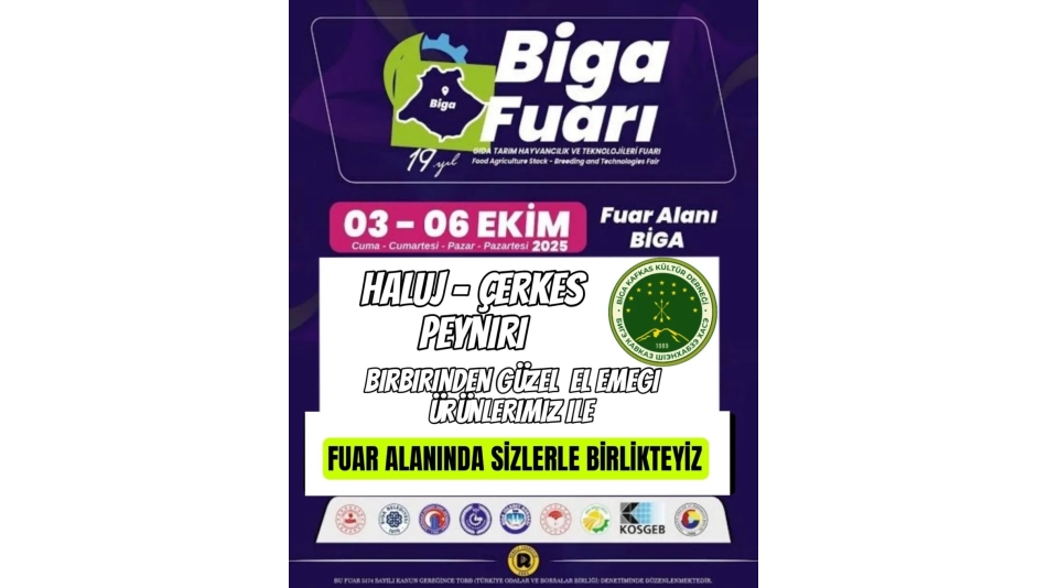 3 - 6 Ekim tarihlerinde Biga Fuarı’nda Sizlerle birlikteyiz.