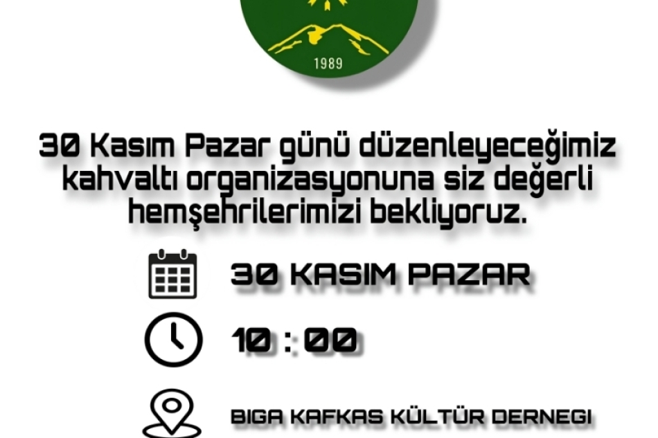 30 Kasım Pazar Sabah Kahvaltısı